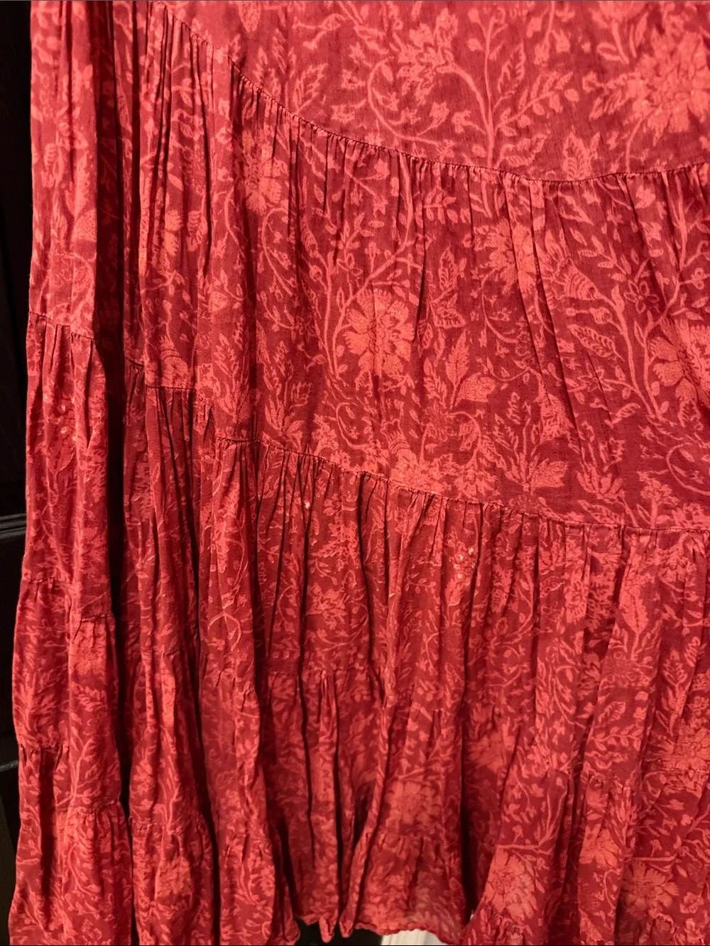 Free People Red Floral Tiered Maxi with Smocked Waist and Spaghetti Straps